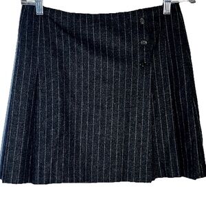 J. Crew Wool Blend Gray Striped Preppy Clueless Y2K Pleated Wrap Skirt